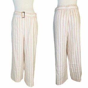 NWT J. jill Linen Stretch Wide Leg Pants Culottes in Barleymult Color Linen Sz M